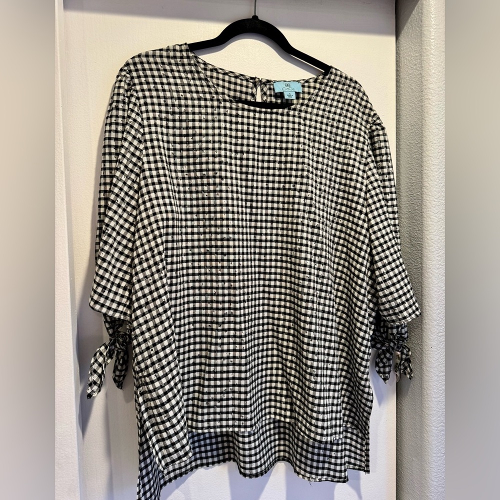 CeCe Black and White Gingham Blouse